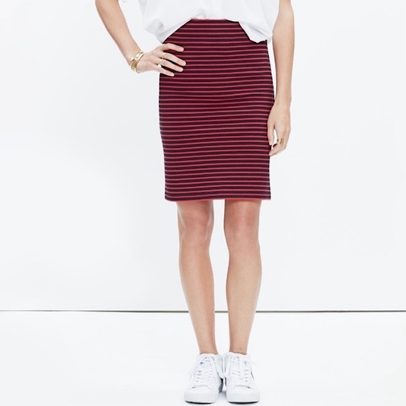 NWOT MADEWELL Downtown sailor stripe navy blue and red pencil skirt size XXS new - Picture 1 of 6